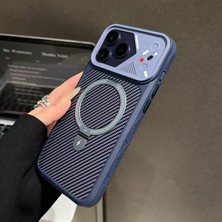 Bluecase iPhone 17 Kılıf Magsafe Uyumlu Manyetik Karbon Fiber Desenli Kamera Korumalı Şık Telefon Kılıfı Lacivert