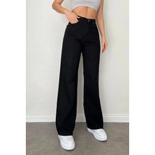 Caddebostan Moda Siyah Extra Yüksek Bel Bol Paça Baggy Jean Kot Kadın Salaş Geniş Paça Rahat Pantolon
