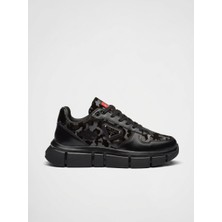 Speed Sneakers Prada Milano Kamuflaj Deri Su Itici Kumaş Kalın Taban Erkek Siyah Klasik Ayakkabı