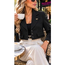 Dolce Queen Kadın Siyah Kısa Kesim Düğmeli Blazer Ceket