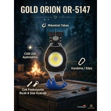 Gold Orion OR-5147 Çok Fonksiyonlu Cob LED Şarjlı Anahtarlık Fener – Mıknatıslı Bıçaklı Tornavidali Karabina Kamp Feneri