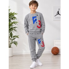 Alkın Kids Erkek Çocuk 10-14 Yaş %100 Pamuklu Şardonlu Jordon Baskılı Alt-Üst Takım / Eşofmantakımıı