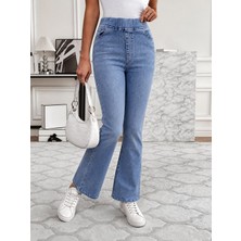 Trend Metkar Kadın Beli Lastikli Paçaya Doğru Hafif Ispanyol Gelen Kot Pantolon