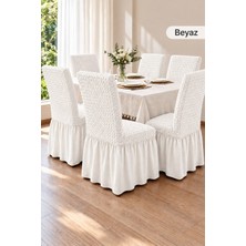 Arife Home Yüksek Kaliteli Bürümcük Sandalye Kılıfı Lastikli Yıkanabilir Kayma Yapmayan Mutfak Lokanta Bürümcük Etekli Sandalye Örtüsü Chair Cover 6 Adet