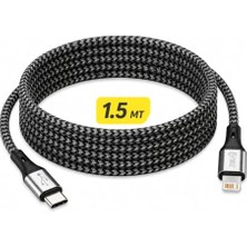 Toptan Budur Premium Örgülü Usb-C - Lightning Kablo, 1,5 M, 27W Hızlı Şarj, iPhone 14/13/12/11, Ipad, Airpo