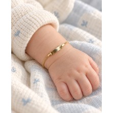 Sarezza Gold 14 Ayar Altın Gurmet Zincirli Isim Yazılabilir Çocuk Künye Bileklik – 13 cm
