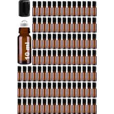 Toptan Budur Şişe; (10-100) ml Çelik Roll On Şişesi 10 cc Sızdırmaz Siyah Kapaklı Cam 100 Adet (Amber, 10