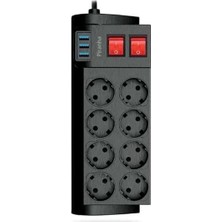 Toptan Budur Isıya Dayanıklı Termal Akım Korumalı 2 Metre 16A 4000W 8'li Priz ve 3 USB Li Uzatma Kablosu (47