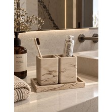 Lethe Studio Design 3 Parça Efektli Beton Banyo Düzenleyici, Diş Fırçalık, Diş Macunluk, Organizer Standlı