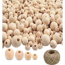 Toptan Budur Naturel Ahşap Boncuk 200'LÜ 1 Paket Jüt Ipi Ham Boyanabilir Ahşap Yuvarlak Doğal Boncuklar Tak