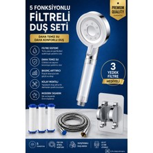 Beyaz Çelik 5 Fonksiyonlu Duş Başlığı Seti 3 Yedek Filtre