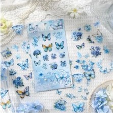 Toptan Budur Kolbi Craft 4 Sayfa 66 Adet Şeffaf Mavi Kelebek Çiçek Sticker Bullet Journal Scrapbook Laptop Aja