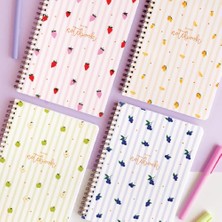 Toptan Budur A5 Spiralli Karton Kapak 4'lü Set Çizgili Okul Defteri 80 Yaprak - Ders Programlı Krem Meyveler
