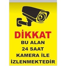 Toptan Budur 24 Saat Kamera Izleme Uyarı Levhası, Yapışkanlı Folyo, 25X35 Cm, 3 Adet