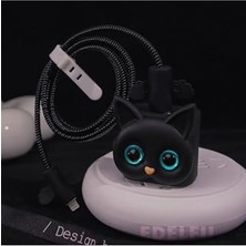 Toptan Budur Siyah Kedi Şarj Kılıfı, Şarj Kablosu Örme Aparatı ve Kablo Koruyucu iPhone 18W/20W