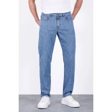 Hlt Jeans Erkek Mavi Kar Regular Fit Boru Paça Likralı Rahat Kesim Jean Kot Pantolon HLTHE001969