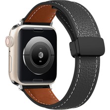 Toptan Budur Apple Watch 38MM KR414 Daks Deri Kordon - Siyah