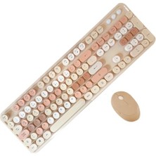 Toptan Budur Mofii Sweet Serisi Renkli Kablosuz Klavye Mouse Set Türkçe AL4259 (Açık Kahverengi)