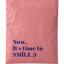 Svs Etiket Plastik Now, It's Time To Smile :) Baskılı Cepli Gül Kurusu Kargo Poşeti - 25X30+5 / 100 Adet