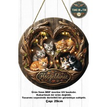 Time in a Tin Kedili Hoşgeldiniz Kapı Süsü - Dekoratif 3D Görünümlü Ahşap Mdf Duvar ve Kapı Süsü (29 Cm)
