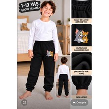 Tpn Kids Çocuk Siyah Tom ve Jerry Baskılı Üç Iplik Şardonlu Eşofman Altı / Pijama Alt