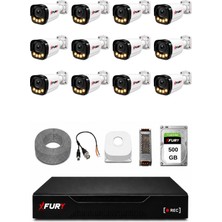 Fury 12 Kameralı Güvenlik Kamera Seti 4 Warm LED Gece Renkli Görüş 500 GB HDD