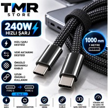 Tmr Store Samsung Galaxy S21 Uyumlu 240W Type-C To Type-C Örgülü Hızlı Şarj ve Veri Kablosu 1 Metre
