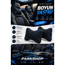Fark Shop Fiat 500 Model Ile Uyumlu Özel Üretim Boyun Destek Yastığı Siyah Deri ve Mavi Dikişli Yastık