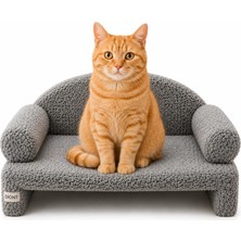 Pet Peluş Kedi Koltuğu, Kanepesi, Yatağı, Evcil Hayvan Dinlenme Koltuğu, Rahat Kedi Sofa Yatağı, 45X33X25 cm Açık Gri