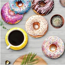 Toptan Budur Renkli Donut Tasarımlı 6'lı Mdf Bardak Altlığı Seti 10 cm BRD-033