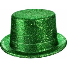 Meks Yeşil Simli Glitter Silindir Parti Şapkası