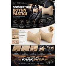 Fark Shop Renault Talisman Model Ile Uyumlu Özel Üretim Boyun Destek Yastığı Krem Deri ve Krem Dikişli Yastık