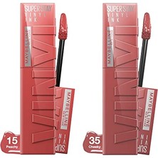 Toptan Budur Super Stay Vinyl Ink Uzun Süre Kalıcı Likit Parlak Ruj 15 Peachy ve 35 Cheeky