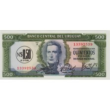 Banknoting Uruguay 500 Peso 1967 Üstüne 0,50 Yeni Peso 1975 Çil.