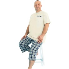 fiyakamstore Aydoğan Erkek %100 Pamuk Ekose Kareli Büyük Beden Bej  Kısa Kollu Kapri  Pijama Takımı