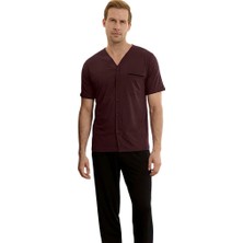 fiyakamstore Aydoğan Erkek %100 Pamuk Önden Düğmeli V Yaka Desensiz  Kısa Kollu Uzun Bacak  Pijama Takımı