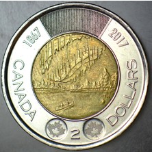 Banknoting Kanada 2 Dolar 2017 HATIRA-150. Yıl. Kraliçe Elizabeth. Bimetal 28 Mm.