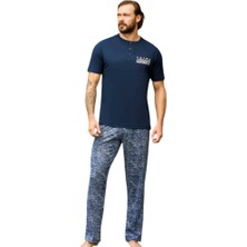 fiyakamstore Aydoğan Erkek %100 Pamuk Kısa Kol Lacivert Düz Paça Pijama Takımı