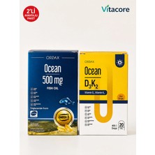 Orzax Ocean Serisi 2'li Set - 500 Mg Balık Yağı Omega 3 Limonlu 60 Kapsül + D3K2 Damla 20 ml