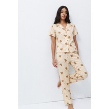Standart Boy Elastanlı Kırık Beyaz Pijama Takımı