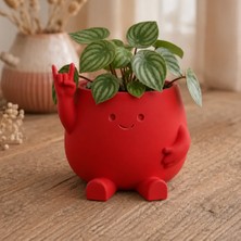 Ttt 3D Baskı Smiley Face Planter - Gülümseyen Karakterli Saksı-Kırmızı