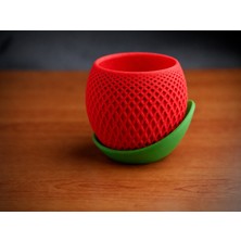 Ttt 3D Baskı Küre Saksı - Kafes Dokulu Iki Parçalı Dekoratif Saksı - Kırmızı-Yeşil