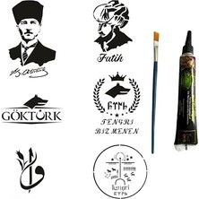 Toptan Budur Fatih ve Atatürk Temalı Geçici Dövme Seti; Siyah Kına ve Fırça