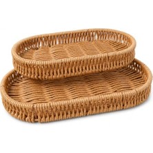 2'li Oval Rattan Görünümlü Hasır Sunum Tepsisi Seti – Banyo Dresuar & Ev Organizatör Tepsi