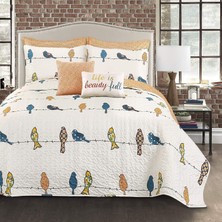 Decor Rowley Yorgan-Ters Çevrilebilir 7 Parça Yatak Seti Çiçekli Hayvan Kuş Baskılı ve Dekoratif Yastıklar-Tam Kraliçe-Çok Renkli, Çok Renkli
