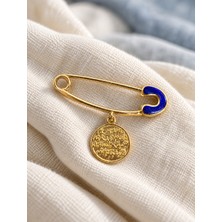 Sarezza Gold 14 Ayar Altın Nazar Dualı Mavi Mineli Çengelli Iğne