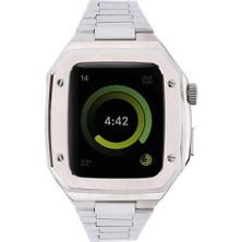 Toptan Budur Apple Watch 44MM Metal Petek Kasalı Kordon - Gümüş