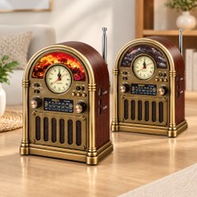 Akıllı Bayi Saatli Retro Şömine Radyo Hoparlör - Bluetooth USB Type-C