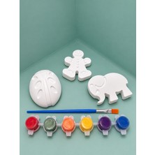 Çocuklar Için Taş Tozu Magnet Boyama Seti – Fil, Uğur Böceği ve Kurabiye Adam – 3’lü Magnet + 6 Renk Boya + Fırça