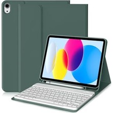 Toptan Budur Ipad (A16) 10. Nesil 2022/2025 ile Uyumlu Bluetooth Türkçe Q Klavyeli Kılıfı, Koyu Yeşil